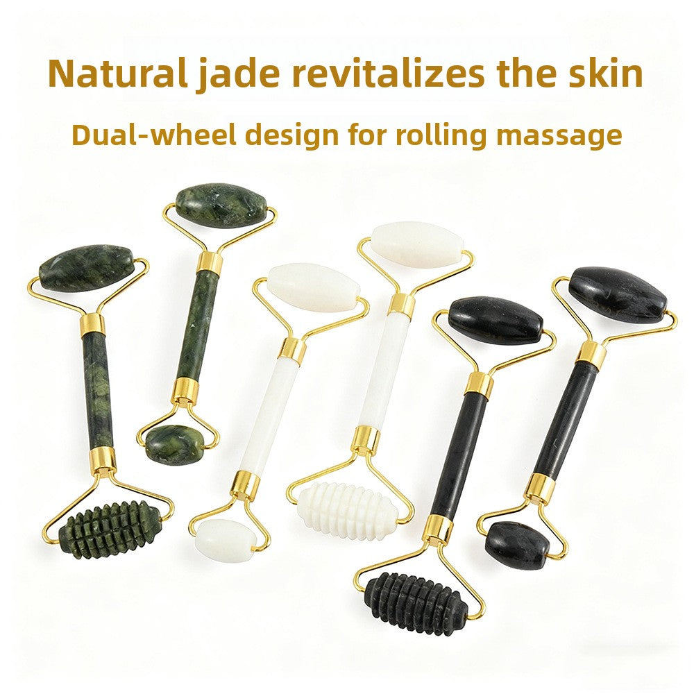 Natural Jade Facial Roller and Scraping Board Set noire