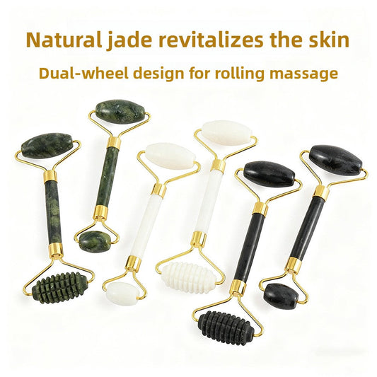 Natural Jade Facial Roller and Scraping Board Set noire
