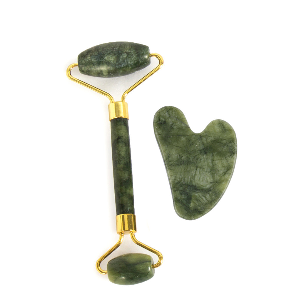 Natural Jade Facial Roller and Scraping Board Set noire