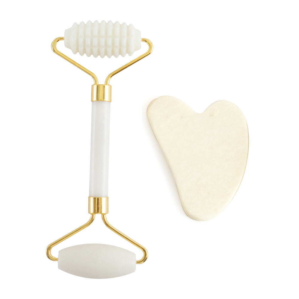 Natural Jade Facial Roller and Scraping Board Set noire