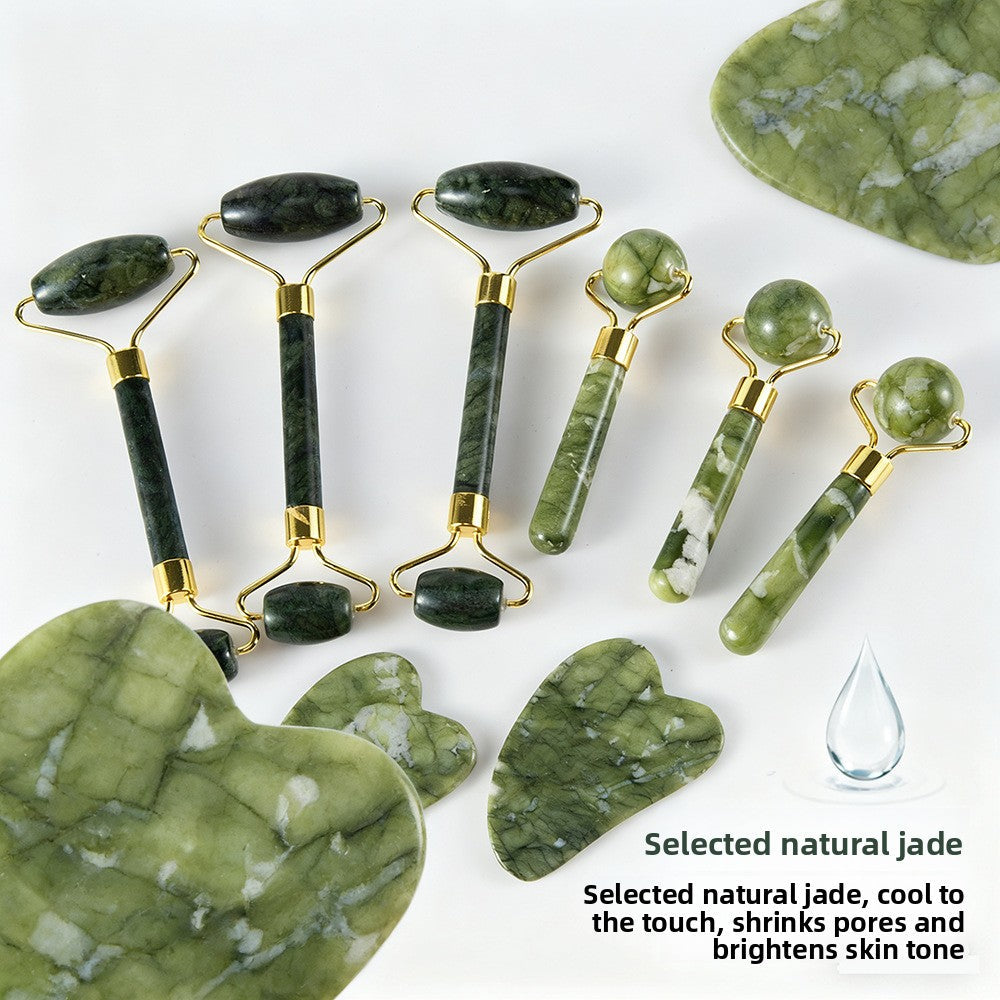 Natural Jade Facial Roller and Scraping Board Set noire