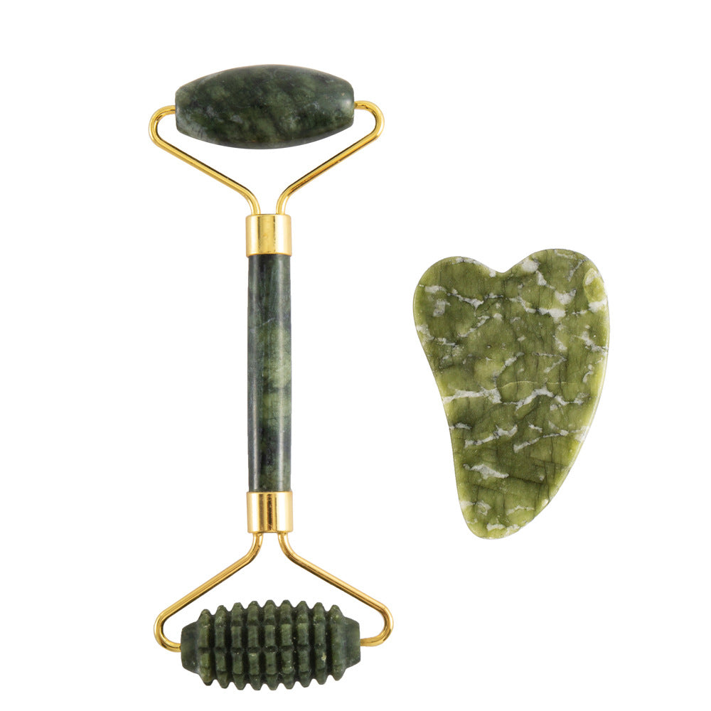 Natural Jade Facial Roller and Scraping Board Set noire
