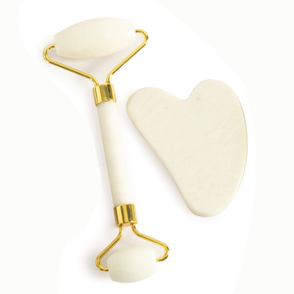 Natural Jade Facial Roller and Scraping Board Set noire