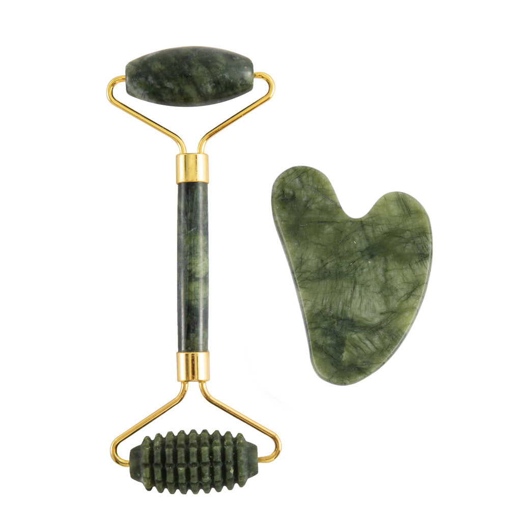 Natural Jade Facial Roller and Scraping Board Set noire